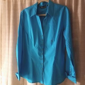 NY&Co Turquoise 3/4 Sleeve Button Down Top